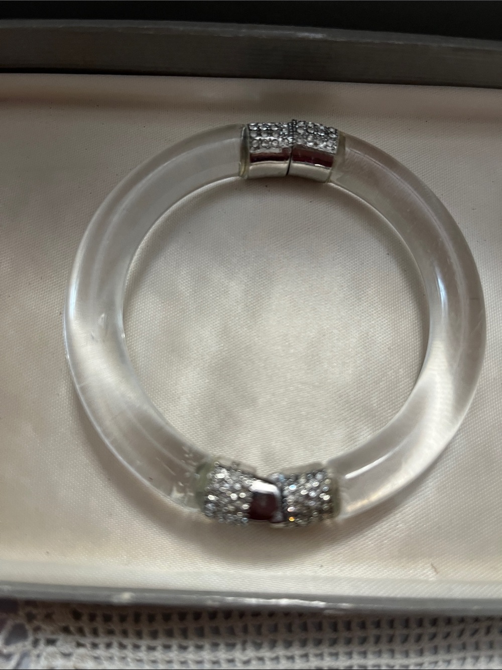 Clear Resin Bangle Bracelet with Pave Silver Accents